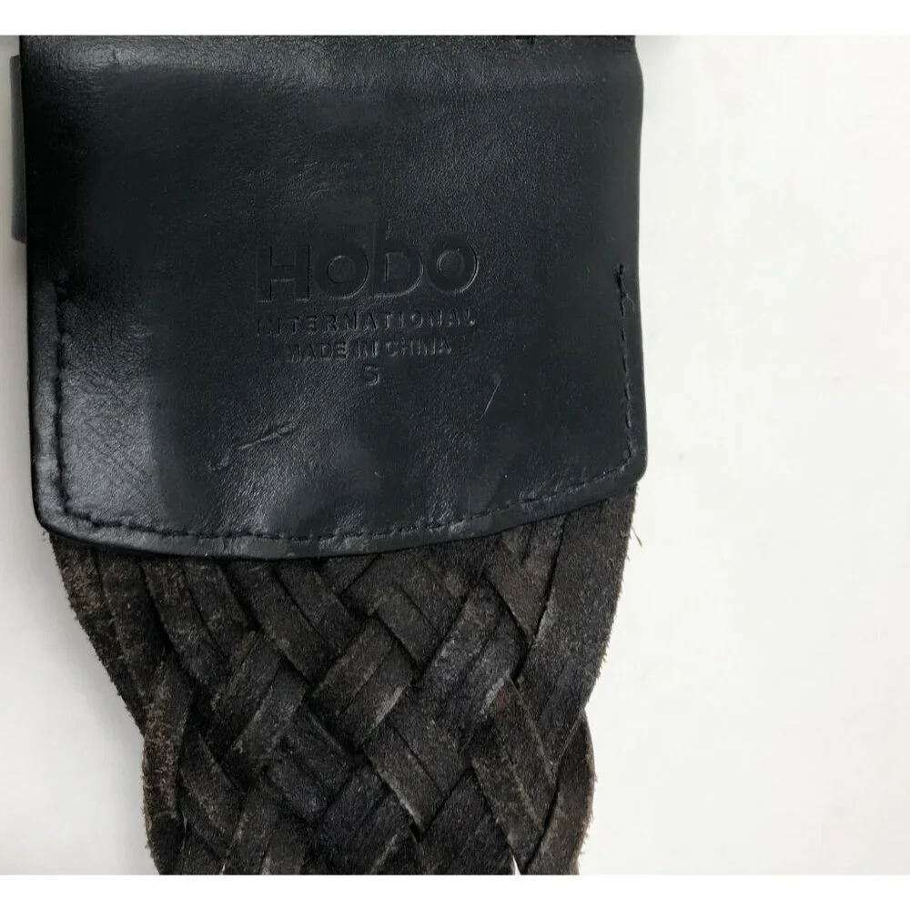 Hobo International Black Woven Leather Belt Brass Buckle Size Small Statement